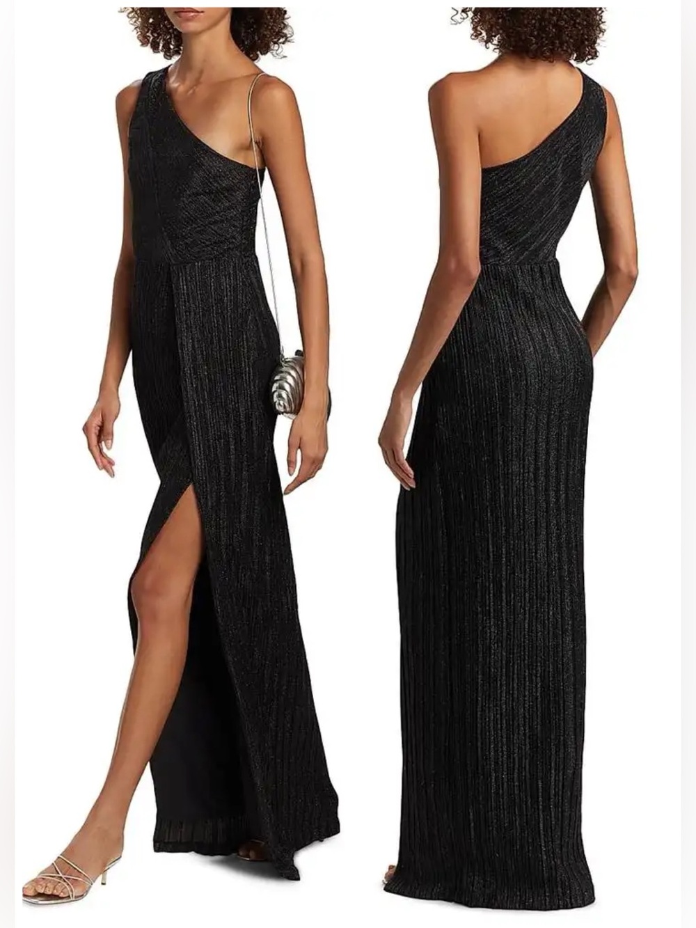 NWT Ramy Brook Elaine One Shoulder Shimmer Column Gown Black Sz 00